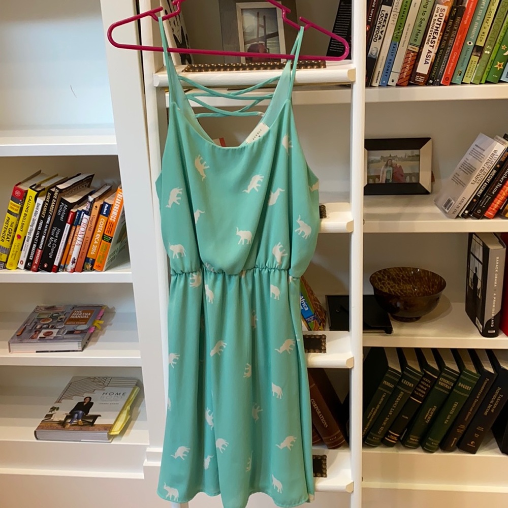 Mint green dress with elephants!
